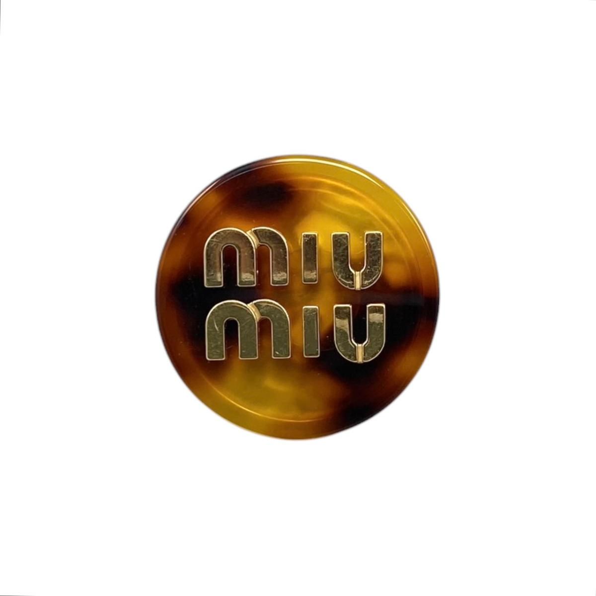 Miu Miu Miu Earrings Logo Tortoiseshell Brown Gold — view 2