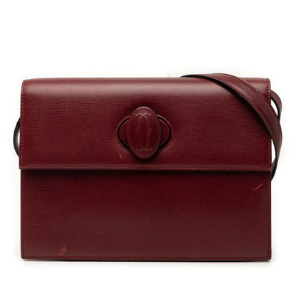 Cartier Crossbody Shoulder Bag Wine Red Bordeaux Leather