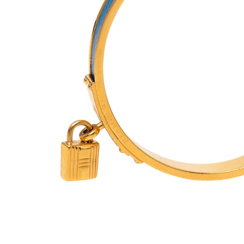 Hermes Kelly Bangle Cadena Motif Gold Blue Plated Courchevel 1- Bracelet — view 5