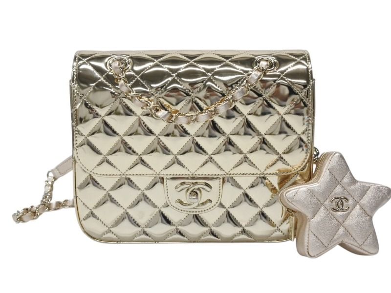Chanel Quilted Patent Leather Chain Backpack Gold Random Plate
