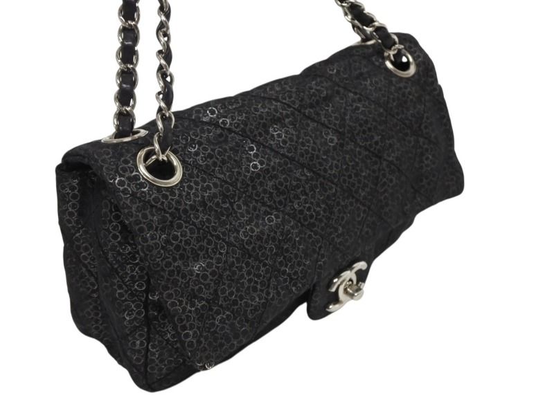 Chanel Quilted 23 S Flap Chain Shoulder Bag CC Logo Sequins Silver — view 3