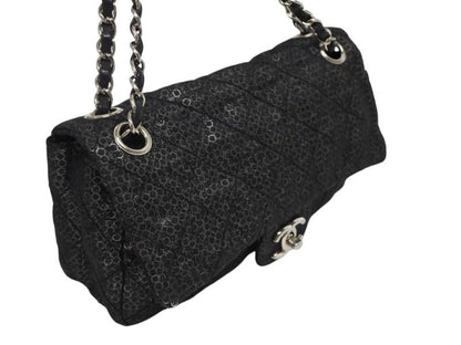 Chanel Quilted 23 S Flap Chain Shoulder Bag CC Logo Sequins Silver — view 3