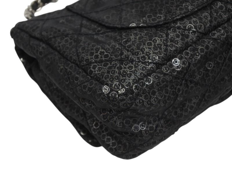 Chanel Quilted 23 S Flap Chain Shoulder Bag CC Logo Sequins Silver — view 8