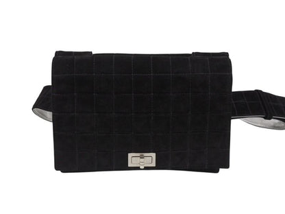 Chanel Shoulder Bag Choco Bar Turnlock Black Silver Suede — view 6