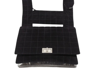 Chanel Shoulder Bag Choco Bar Turnlock Black Silver Suede — view 5