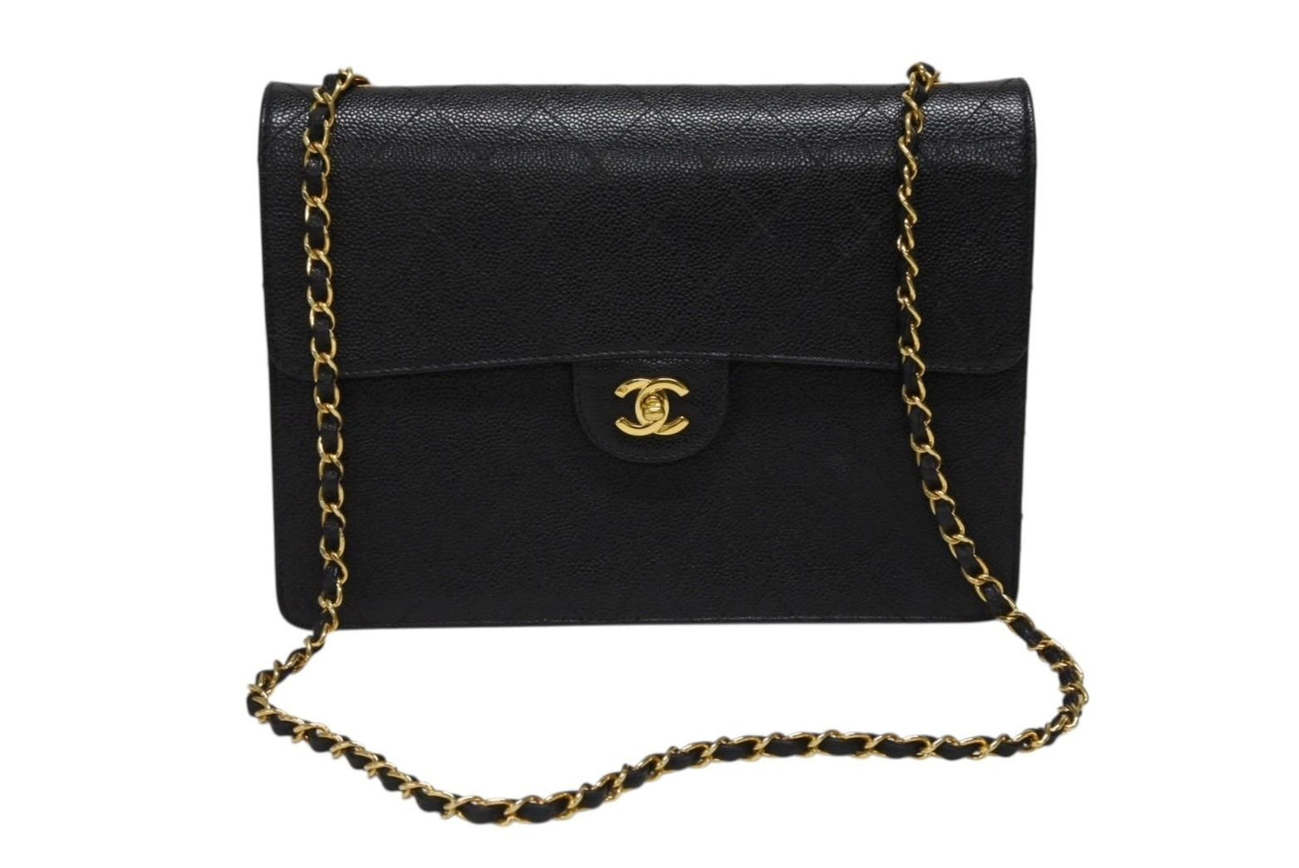 Chanel Maxi Quilted 30 S Flap S Chain Shoulder Bag Caviar Leather CC Logo Gold