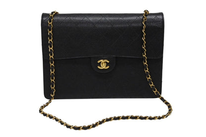 Chanel Maxi Quilted 30 S Flap S Chain Shoulder Bag Caviar Leather CC Logo Gold