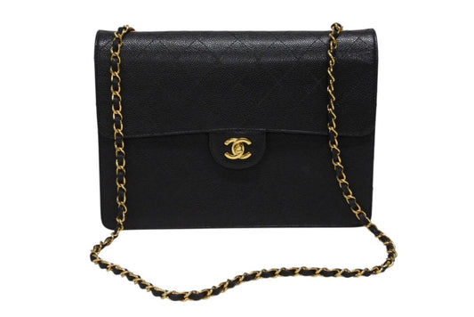 Chanel Maxi Quilted 30 S Flap S Chain Shoulder Bag Caviar Leather CC Logo Gold