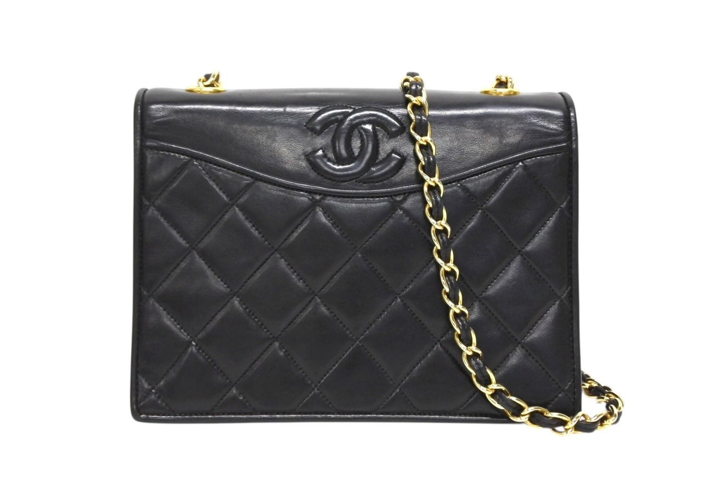 Chanel S Flap S Chain Shoulder Bag CC Logo Lambskin Black Gold