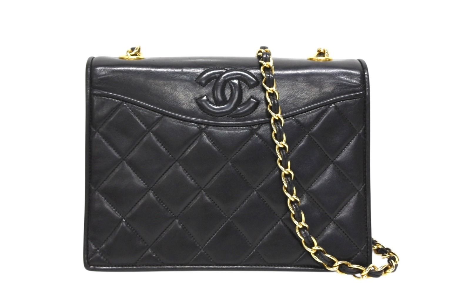 Chanel S Flap S Chain Shoulder Bag CC Logo Lambskin Black Gold