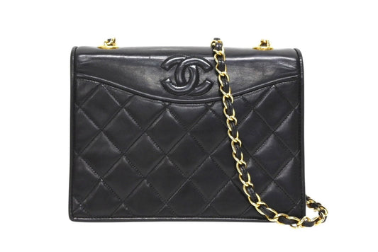 Chanel S Flap S Chain Shoulder Bag CC Logo Lambskin Black Gold