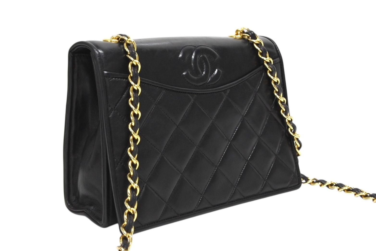 Chanel S Flap S Chain Shoulder Bag CC Logo Lambskin Black Gold — view 3