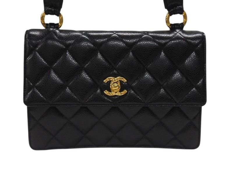 Chanel Bag Caviar Leather CC Logo Black Vintage Gold — view 2