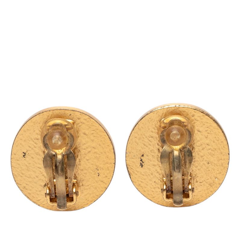Chanel CC Logo Earrings Gold Black Plated Enamel — view 2