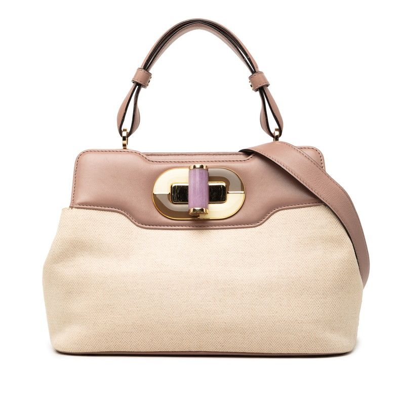 Bvlgari Isabella Rossellini 2-Way Shoulder Bag Purple Beige Leather Canvas