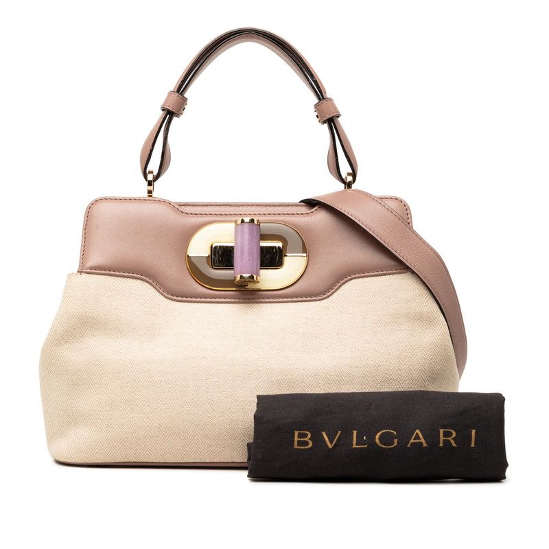 Bvlgari Isabella Rossellini 2-Way Shoulder Bag Purple Beige Leather Canvas — view 7