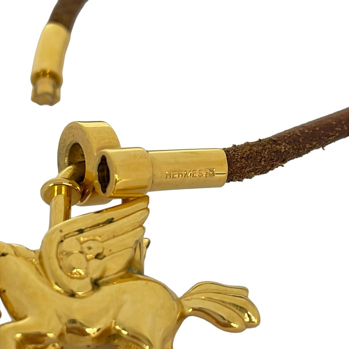 Hermes Choker Kite Leather Brown Gold Pegasus Motif Necklace — view 5