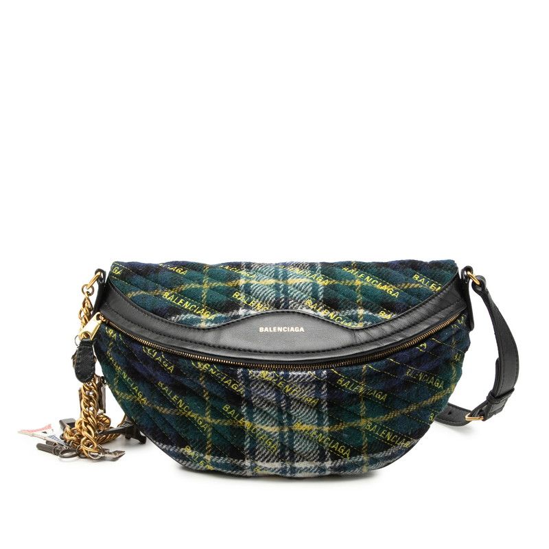 Balenciaga Check Veneer Belt Bag Multicolor Wool Leather