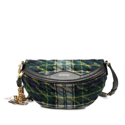 Balenciaga Check Veneer Belt Bag Multicolor Wool Leather