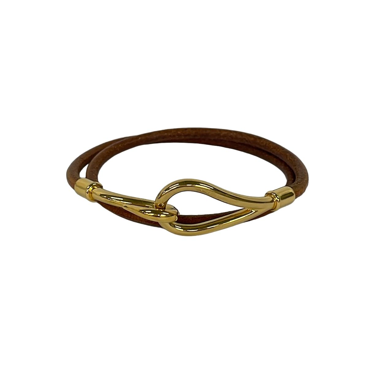 Hermes Bracelet Jumbo Leather Brown Gold Double Strand