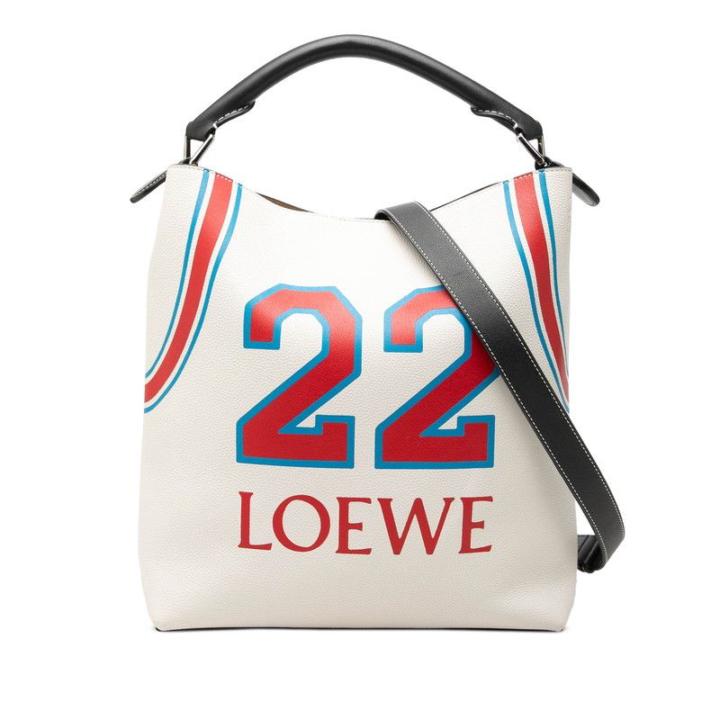 Loewe Anagram T Bucket 2-Way Shoulder Bag White Multicolor Leather
