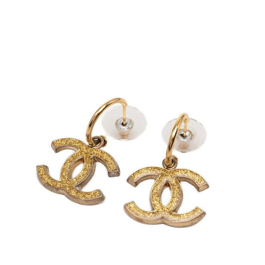 Chanel CC Logo Lame Swing Earrings 05 Gold Plated
