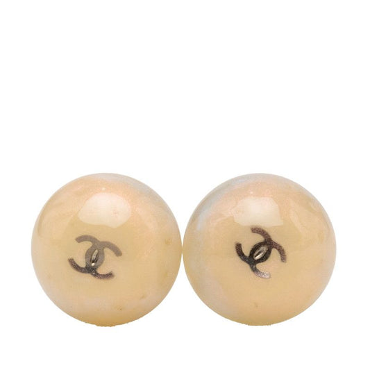 Chanel CC Logo Vintage Round Stud Earrings 99 White Plastic Metal