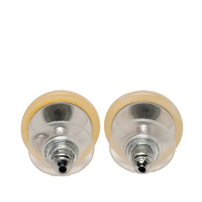 Chanel CC Logo Vintage Round Stud Earrings 99 White Plastic Metal — view 2