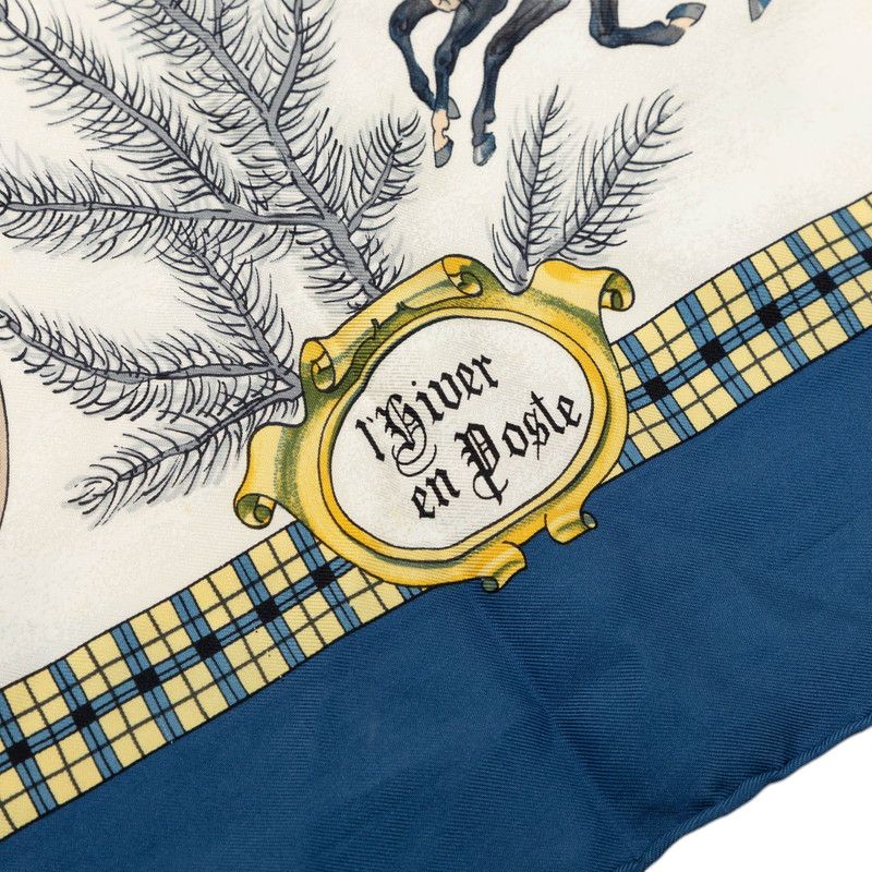 Hermes Carre 90 L' Hiver en Poste Winter Mail Scarf Large Blue Multicolor Silk — view 5