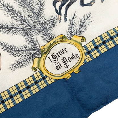 Hermes Carre 90 L' Hiver en Poste Winter Mail Scarf Large Blue Multicolor Silk — view 5