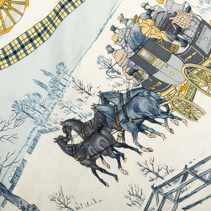 Hermes Carre 90 L' Hiver en Poste Winter Mail Scarf Large Blue Multicolor Silk — view 3
