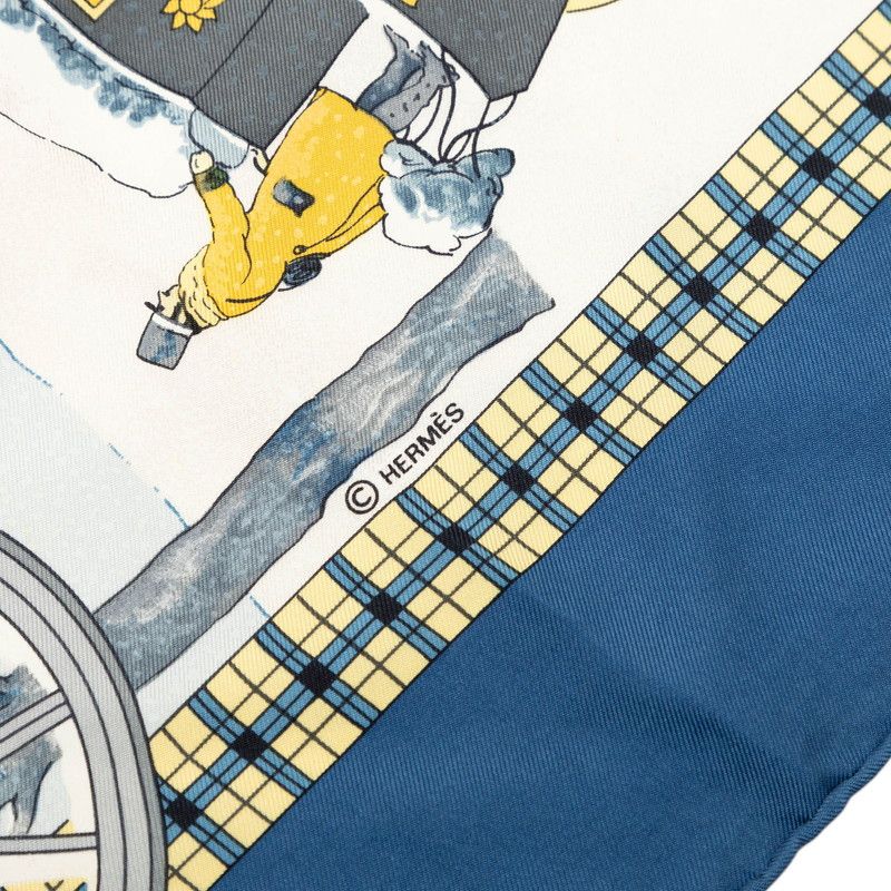 Hermes Carre 90 L' Hiver en Poste Winter Mail Scarf Large Blue Multicolor Silk — view 6
