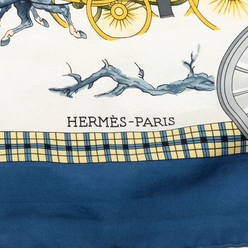 Hermes Carre 90 L' Hiver en Poste Winter Mail Scarf Large Blue Multicolor Silk — view 4