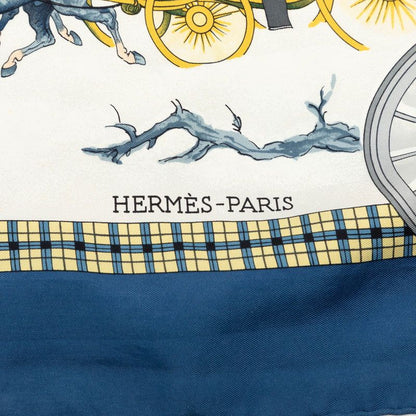 Hermes Carre 90 L' Hiver en Poste Winter Mail Scarf Large Blue Multicolor Silk — view 4