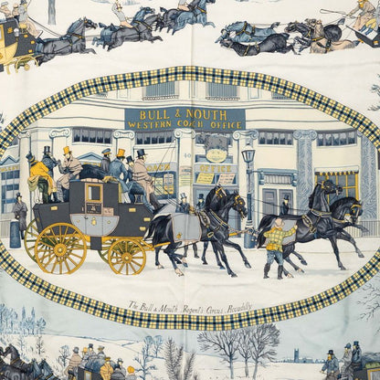 Hermes Carre 90 L' Hiver en Poste Winter Mail Scarf Large Blue Multicolor Silk — view 2