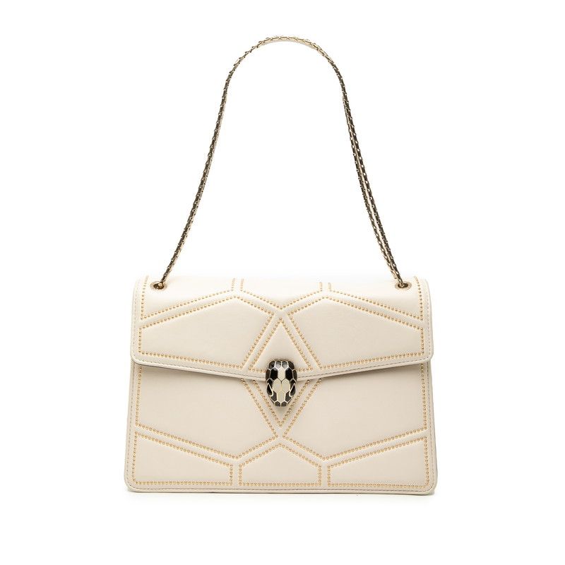 Bvlgari Serpenti Forever Studs Chain Shoulder Bag White Leather Onyx