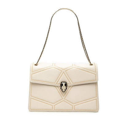 Bvlgari Serpenti Forever Studs Chain Shoulder Bag White Leather Onyx