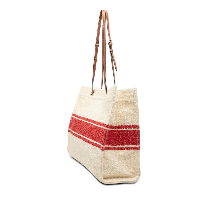 Celine Horizontal Cabas Tote Shoulder Bag Ivory Red Leather Textile — view 2