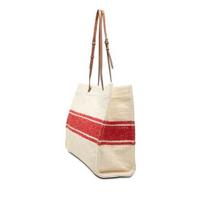 Celine Horizontal Cabas Tote Shoulder Bag Ivory Red Leather Textile — view 2