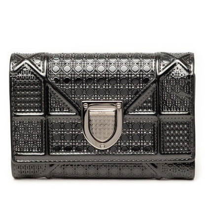 Diorama Trifold Wallet Black Patent Leather