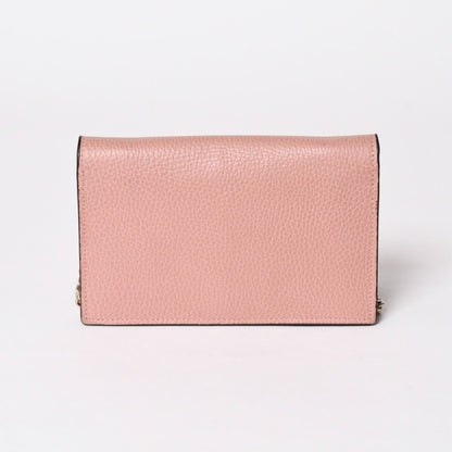 Gucci Interlocking G Chain Wallet Pebbled Leather Shoulder Bag Clutch Pink Gold — view 2