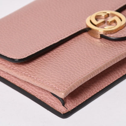 Gucci Interlocking G Chain Wallet Pebbled Leather Shoulder Bag Clutch Pink Gold — view 8