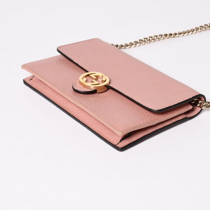 Gucci Interlocking G Chain Wallet Pebbled Leather Shoulder Bag Clutch Pink Gold — view 5
