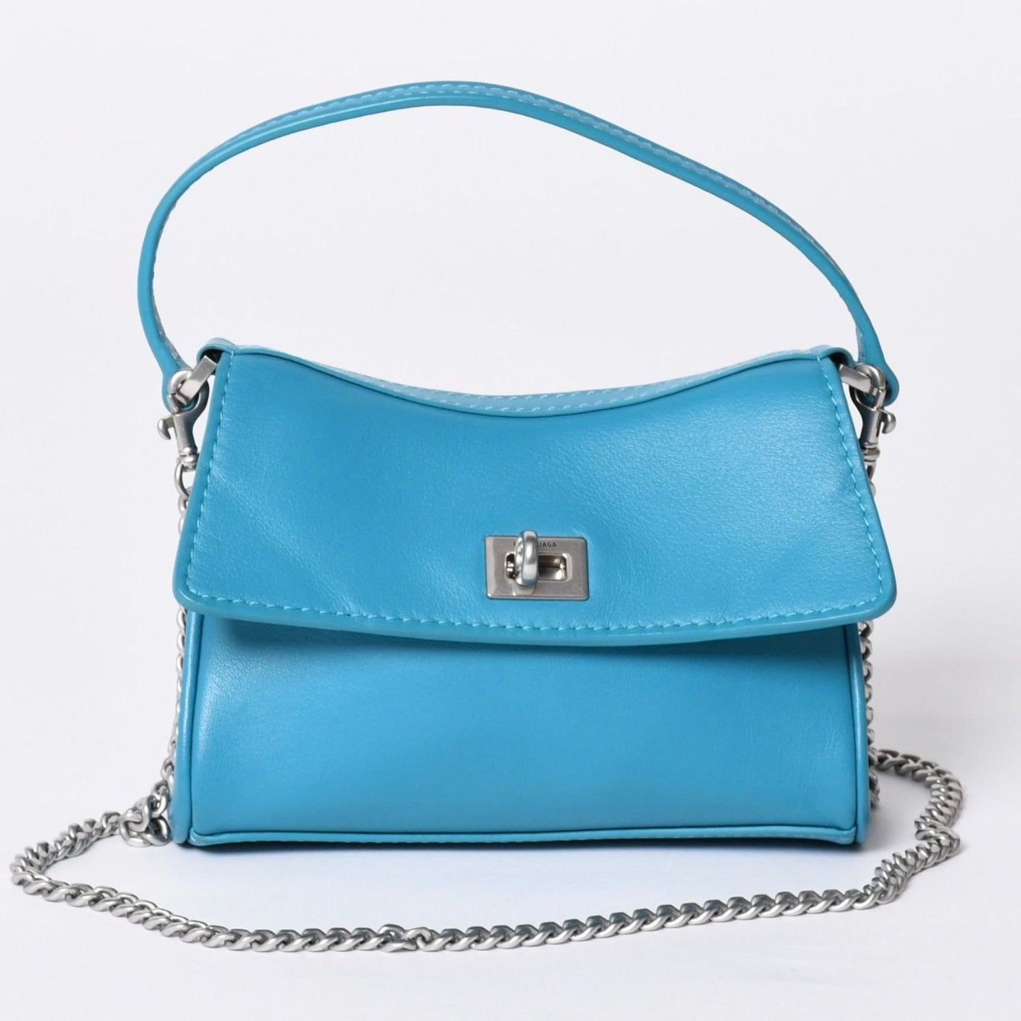 Balenciaga Rodeo Nano Chain Shoulder Bag Leather Blue Matte Silver