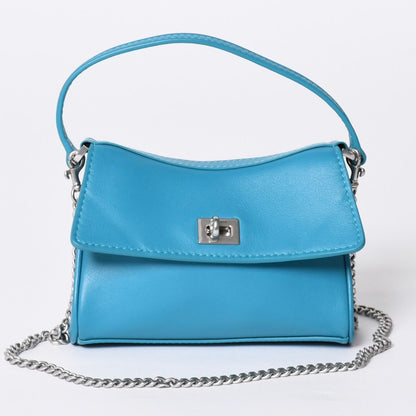 Balenciaga Rodeo Nano Chain Shoulder Bag Leather Blue Matte Silver