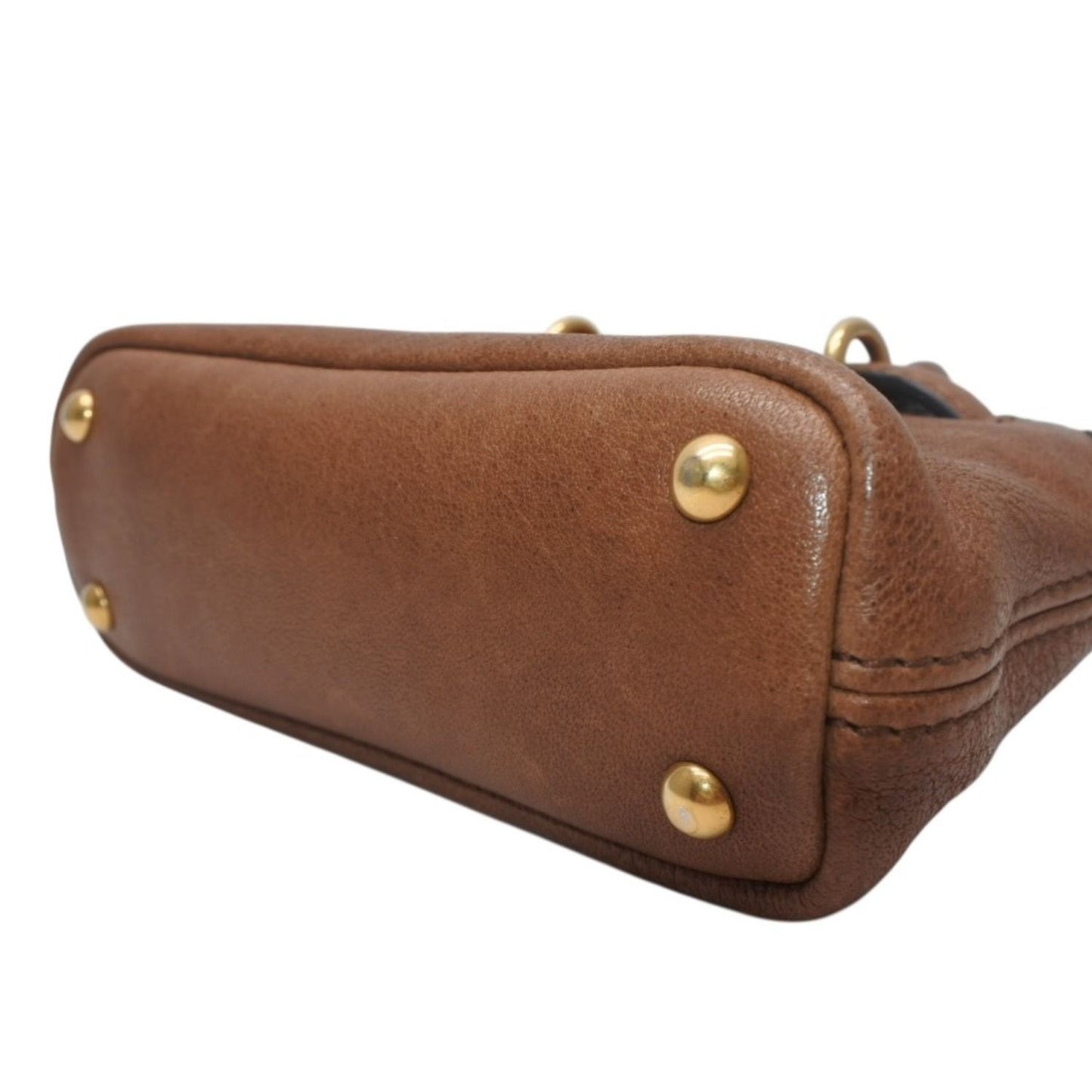 Miu Miu Aventure Micro Top Handle Bag Nappa Leather Brown Gold — view 6