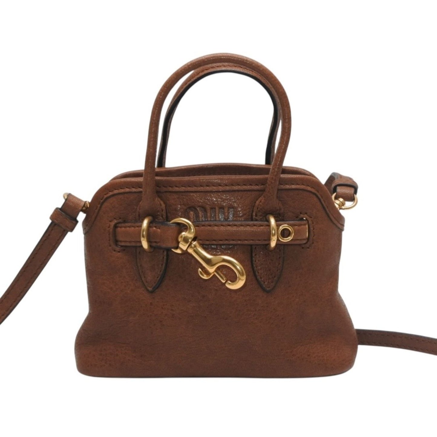 Miu Miu Aventure Micro Top Handle Bag Nappa Leather Brown Gold — view 2