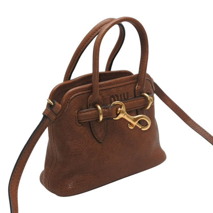Miu Miu Aventure Micro Top Handle Bag Nappa Leather Brown Gold — view 4