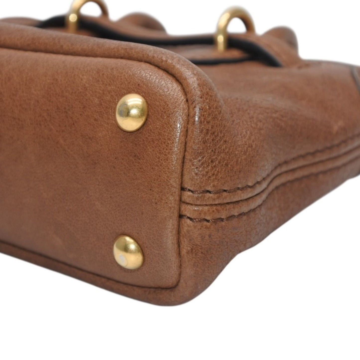 Miu Miu Aventure Micro Top Handle Bag Nappa Leather Brown Gold — view 8