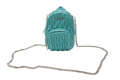 Miu Miu Micro Backpack Chain Shoulder Bag Matelasse Lambskin Turquoise Blue
